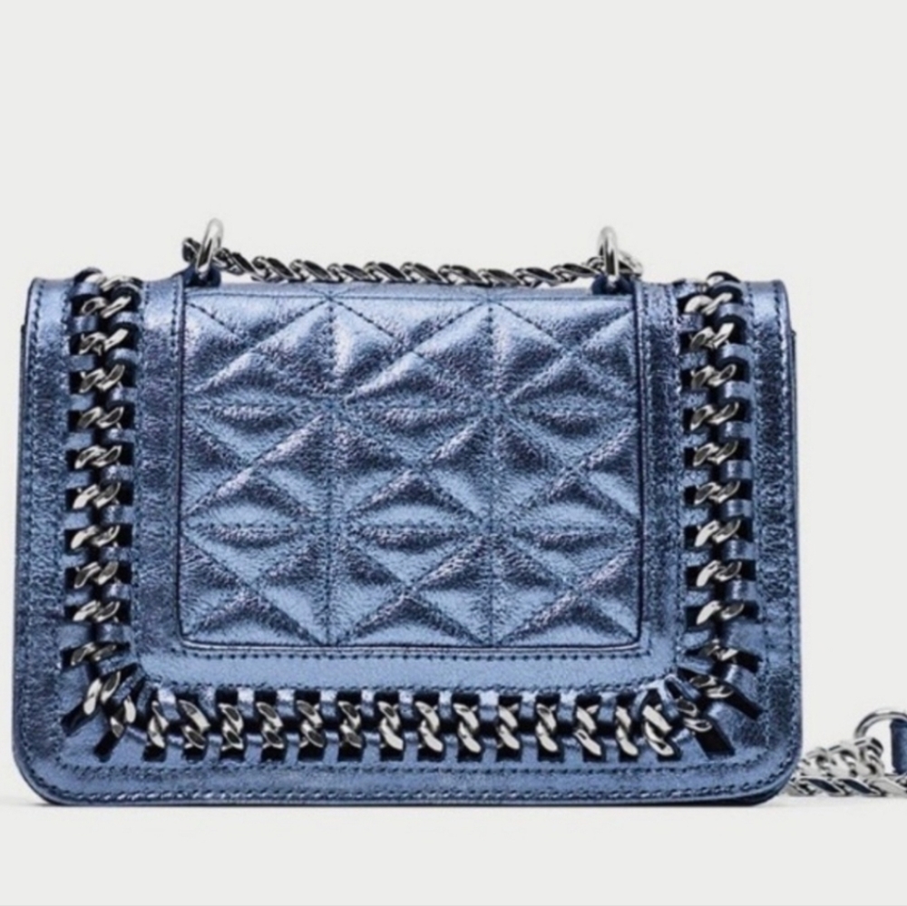 Metallic blue Zara chain crossbody